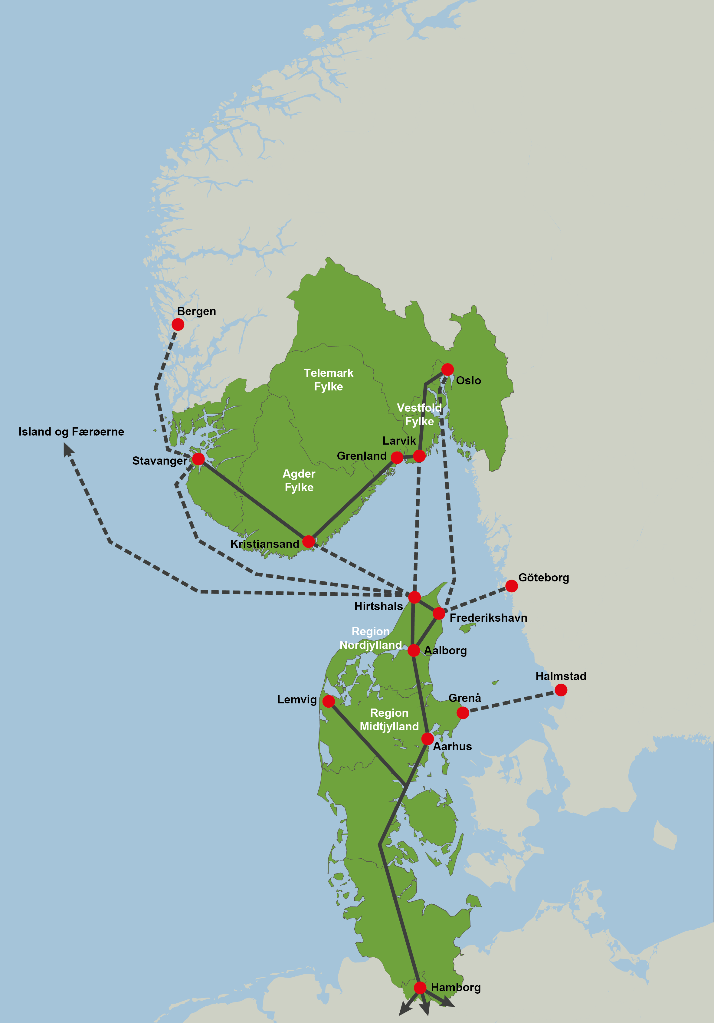 Kort over projektpartnerne i Grønn Jyllandskorridor