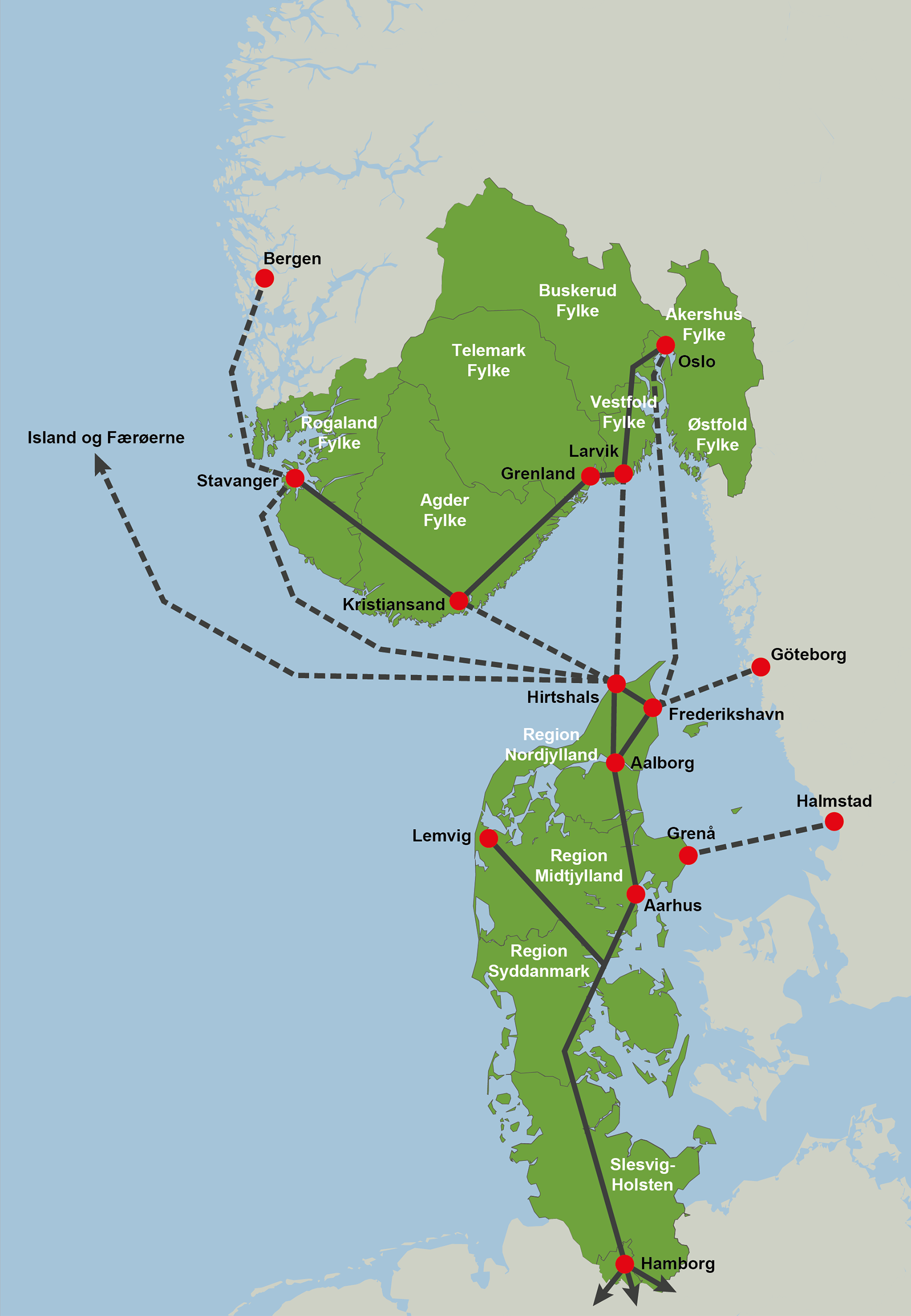 Kort over projektpartnerne i Grønn Jyllandskorridor