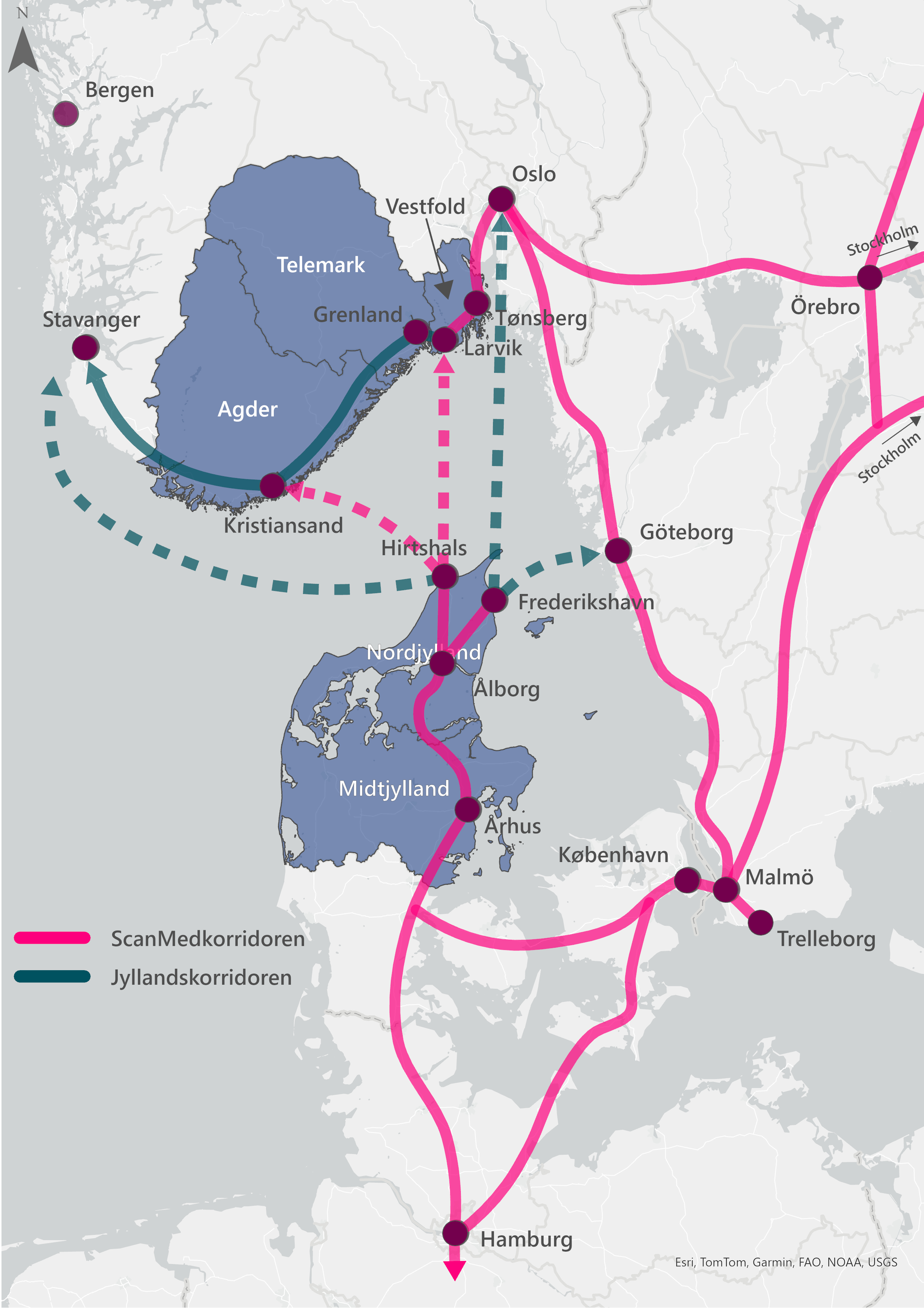 Oversigtskort: Jyllandskorridoren og ScanMed-korridoren